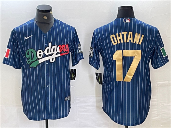 Los Angeles Dodgers #17 Shohei Ohtani Blue Gold Cool Base Stitched Jersey - Click Image to Close